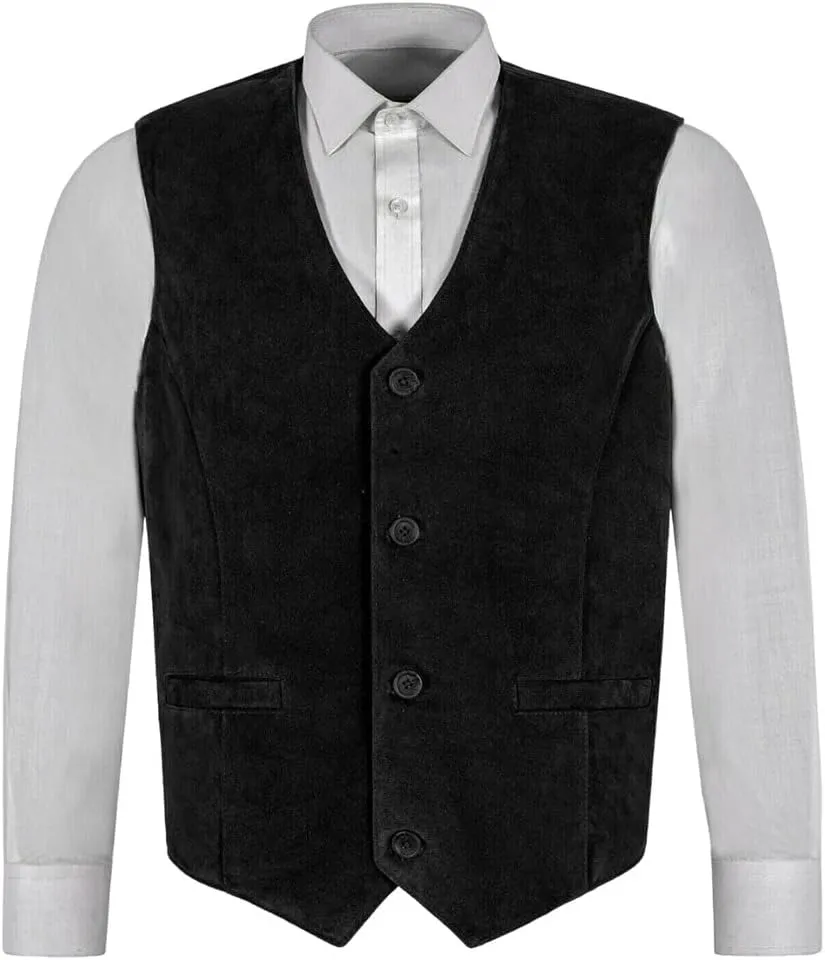 Mens Genuine Suede Leather Waistcoat Western Vest Coat Cowboy Black Classic Jacket V034