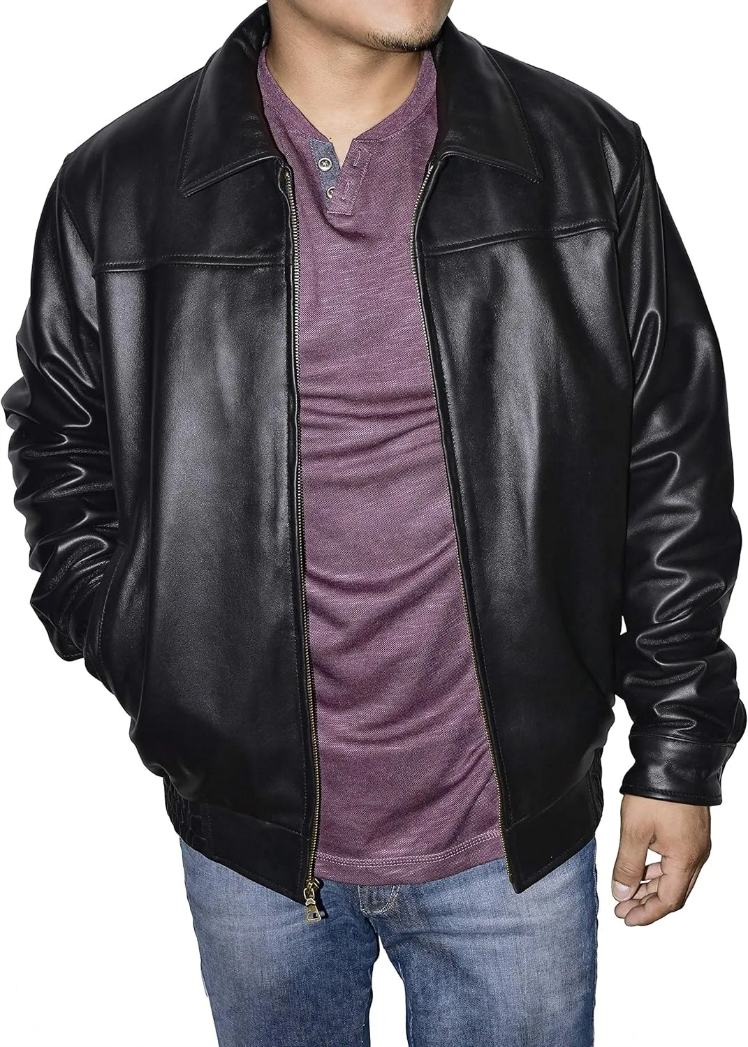 Mens Leather Jacket Mens Genuine Leather Bomber Jacket Motorcycle Jacket With Zip Out Liner