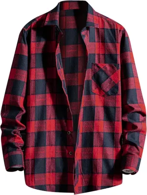 Men's Plaid Hooded Shirts Square Printing Lightweight Breathable Long Sleeve Lapel Men Plus Size Big&Tall Mens with
