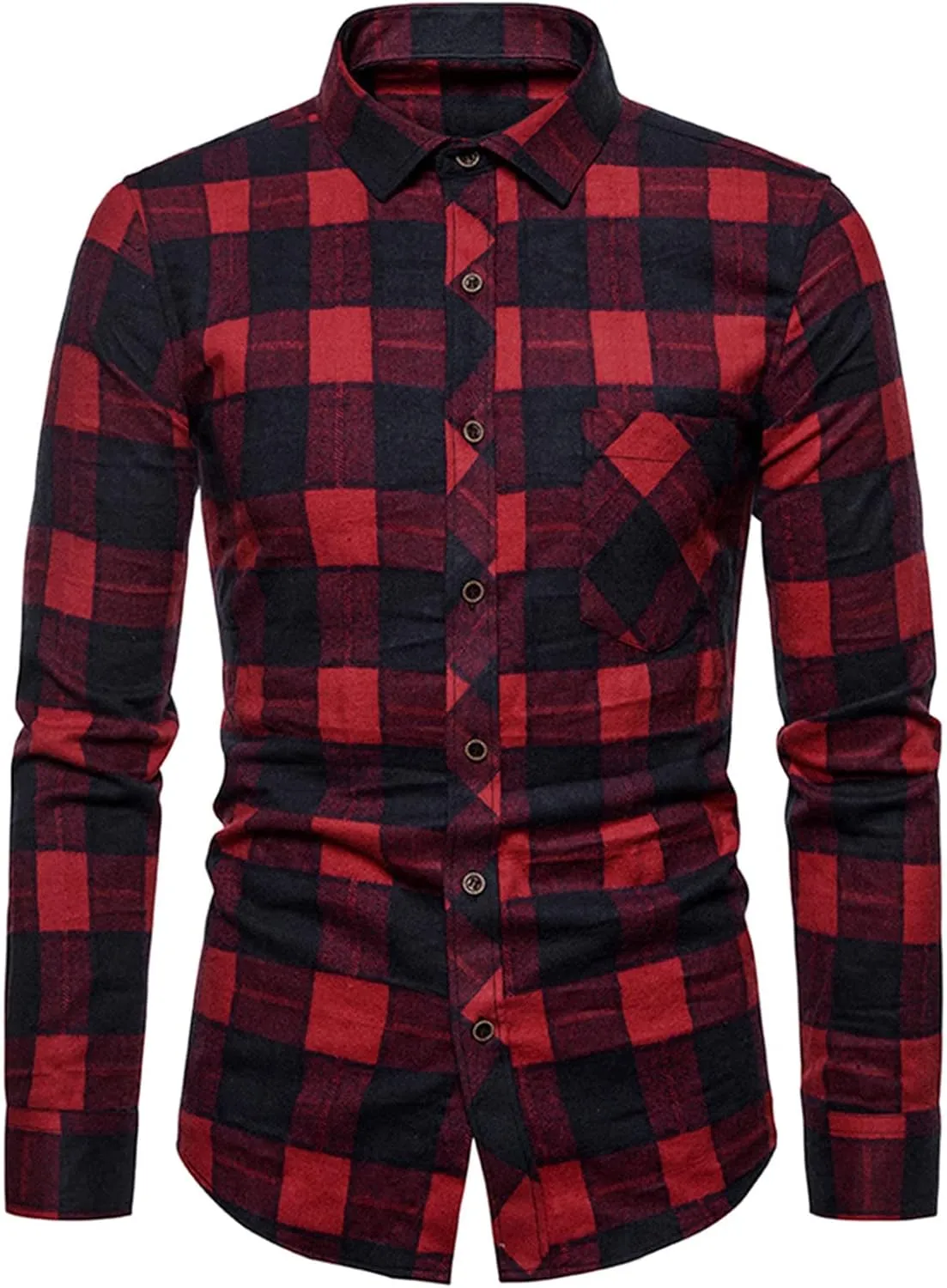 Men's Plaid Hooded Shirts Square Printing Lightweight Breathable Long Sleeve Lapel Men Plus Size Big&Tall Mens with