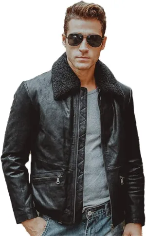 Men's Real Leather Jacket,Pigskin Genuine Leather Motorcycle Jacket,Air Force Flight Jackets Aviator Coat