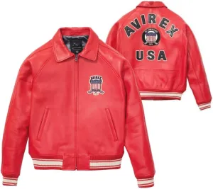 Men’s Red Avi Rex Military Leather Jacket| Aviator Motorcycle Bomber Jacket | Biker Genuine leather Jacket for Men