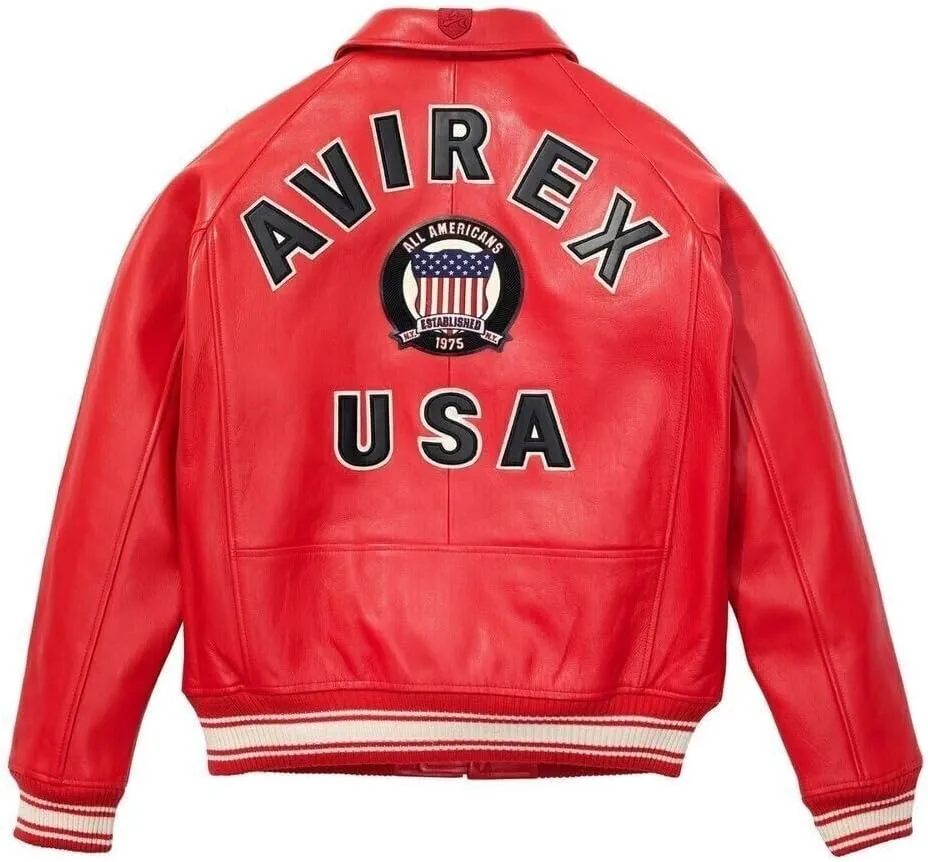 Men’s Red Avi Rex Military Leather Jacket| Aviator Motorcycle Bomber Jacket | Biker Genuine leather Jacket for Men