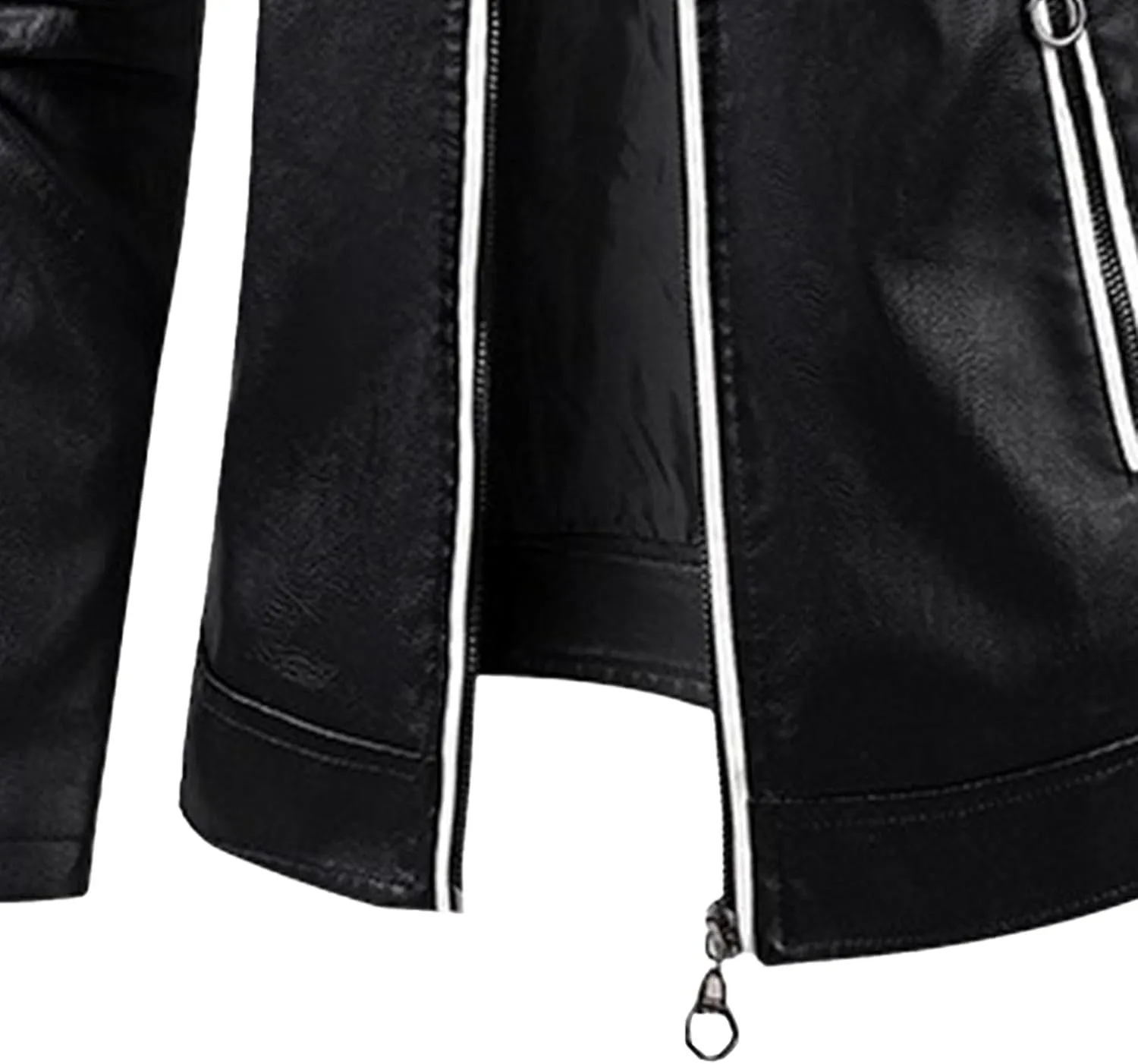 Men's Stand Collar PU Motorcycle Jacket Biker Riding Long Sleeve Coat Jackets Faux Zip-Up Slim Armor Leather Outerwear