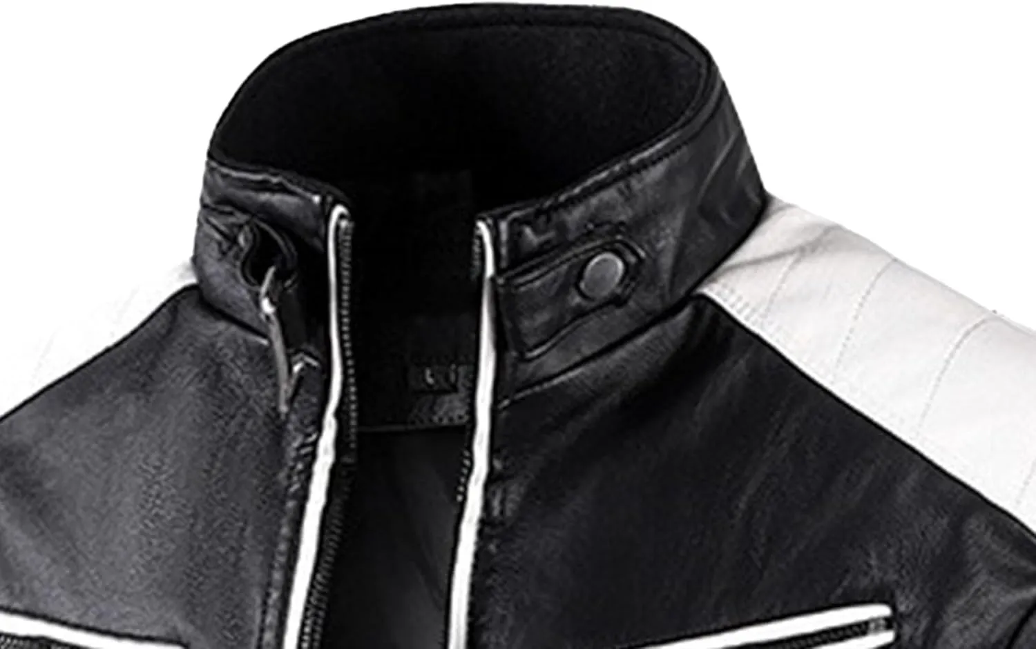 Men's Stand Collar PU Motorcycle Jacket Biker Riding Long Sleeve Coat Jackets Faux Zip-Up Slim Armor Leather Outerwear