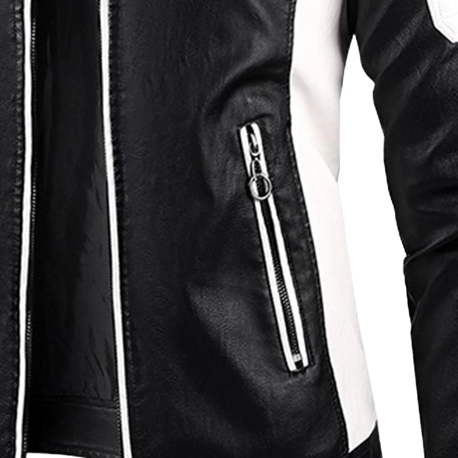 Men's Stand Collar PU Motorcycle Jacket Biker Riding Long Sleeve Coat Jackets Faux Zip-Up Slim Armor Leather Outerwear