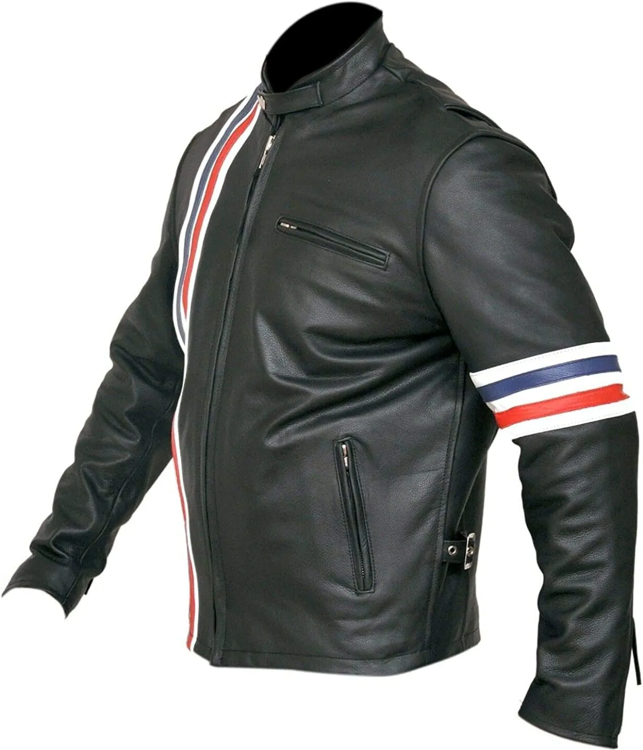 Men’s Vintage Cafe Racer Easy Motorcycle Rider American Star USA Flag Biker Black Leather Jacket