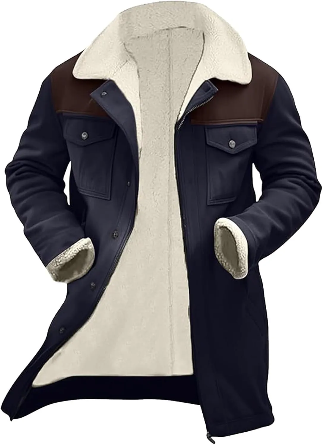 Men's Vintage Suede Jacket Plush Collar Fleece Lined Thicken Faux Leather Jacket Retro Zip Up Motorcycle Padded Coats