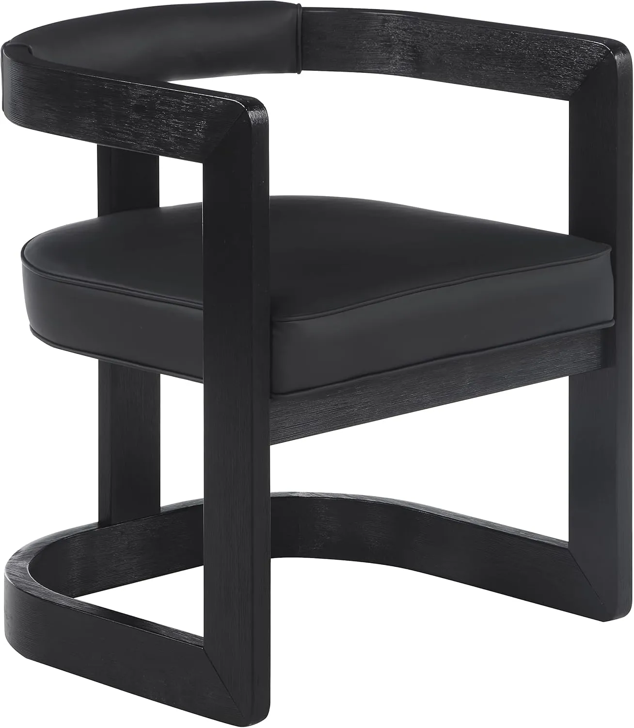 Meridian Furniture 591Black-C Manchester Collection Modern | Contemporary Dining Chair, Solid Wood Brushed Black Finish, Soft Black Vegan Leather, Brushed Chrome Accents, 24" W x 22" D x 28" H, Black