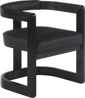 Meridian Furniture 591Black-C Manchester Collection Modern | Contemporary Dining Chair, Solid Wood Brushed Black Finish, Soft Black Vegan Leather, Brushed Chrome Accents, 24" W x 22" D x 28" H, Black