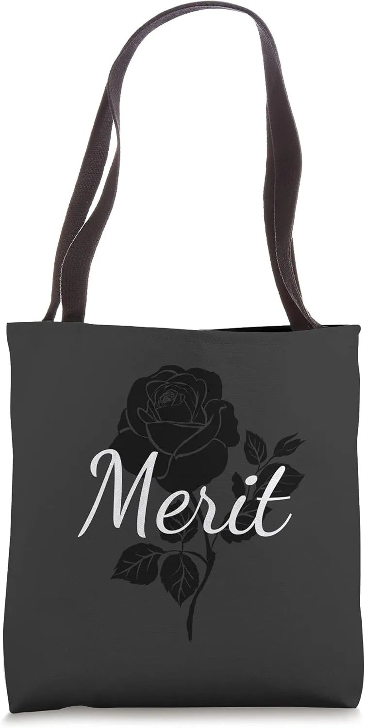 Merit - Custom Black Rose Gray Floral Personalized Tote Bag