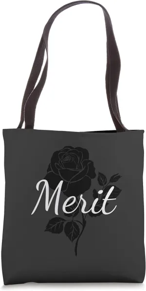 Merit - Custom Black Rose Gray Floral Personalized Tote Bag
