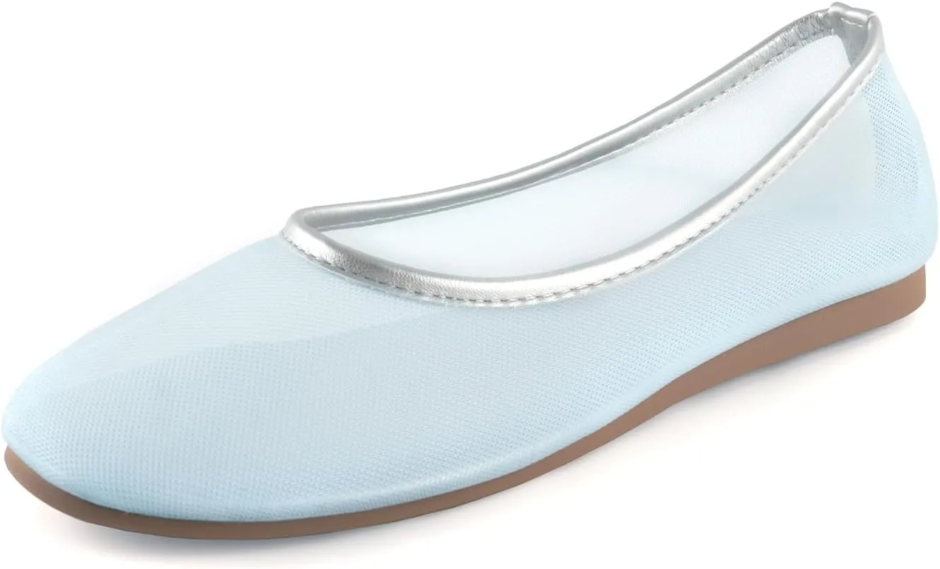 Mesh Ballet Flats for Women,Round Toe Tulle Breathable Ballerina Shoes,Slip on Comfortable Fashion Casual Daily Dress Shoes
