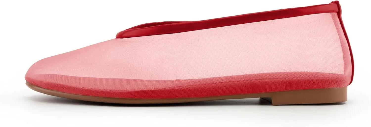 Mesh Ballet Flats for Women,Round Toe Tulle Breathable Ballerina Shoes,Slip on Comfortable Fashion Casual Daily Dress Shoes