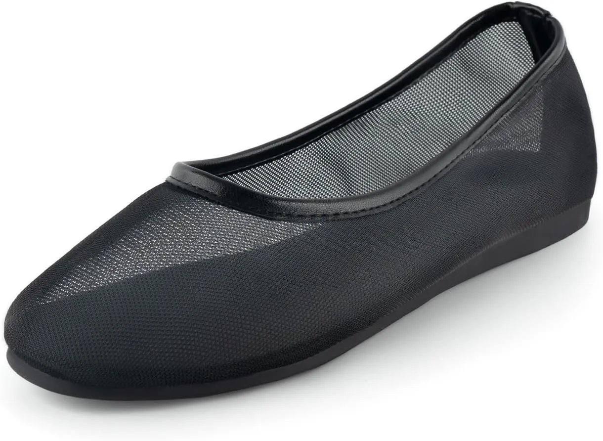 Mesh Ballet Flats for Women,Round Toe Tulle Breathable Ballerina Shoes,Slip on Comfortable Fashion Casual Daily Dress Shoes