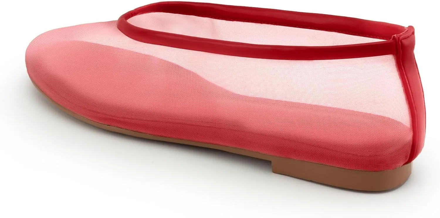 Mesh Ballet Flats for Women,Round Toe Tulle Breathable Ballerina Shoes,Slip on Comfortable Fashion Casual Daily Dress Shoes