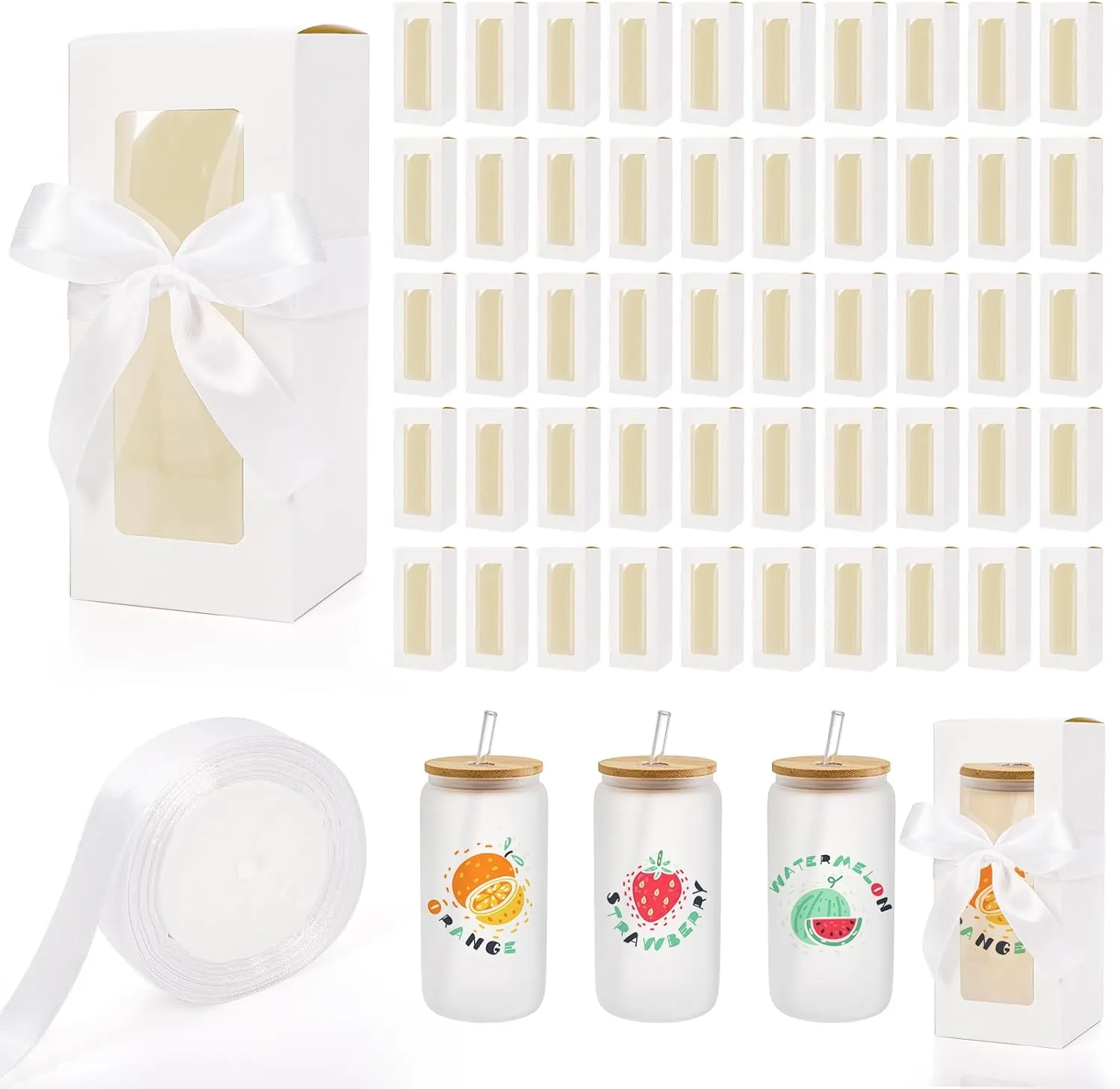 Mezchi 50 Pcs White Gift Boxes for Sublimation Glass, Clear Tumbler Boxes, Bulk Exhibition Gift Box with Window, Wine Glass Gift Box for 12oz 16oz 20oz Drinking Glasses Jars, Mugs
