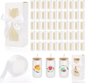 Mezchi 50 Pcs White Gift Boxes for Sublimation Glass, Clear Tumbler Boxes, Bulk Exhibition Gift Box with Window, Wine Glass Gift Box for 12oz 16oz 20oz Drinking Glasses Jars, Mugs