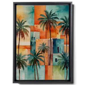 Mid-Century Architecture Art, Palm Springs Retro Art, Mid Century Modern Geometric Painting, Abstract Landscape Wall Art, Panoramic Artwork, Desert Home Art, Watercolor, Wall