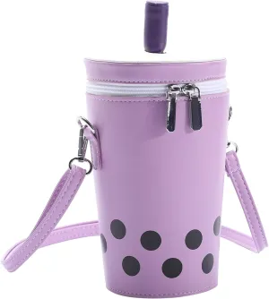 Milk Tea Cup Shape Leather Purse, Cute Crossbody Bag with Adjustable Strap, Zipper Shoulder Bag for Women & Girls, Unique Gift
