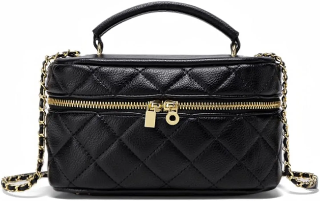 Mini Quilted Square Box Bag Crossbody Handbag With Metal Chain Strap for Women