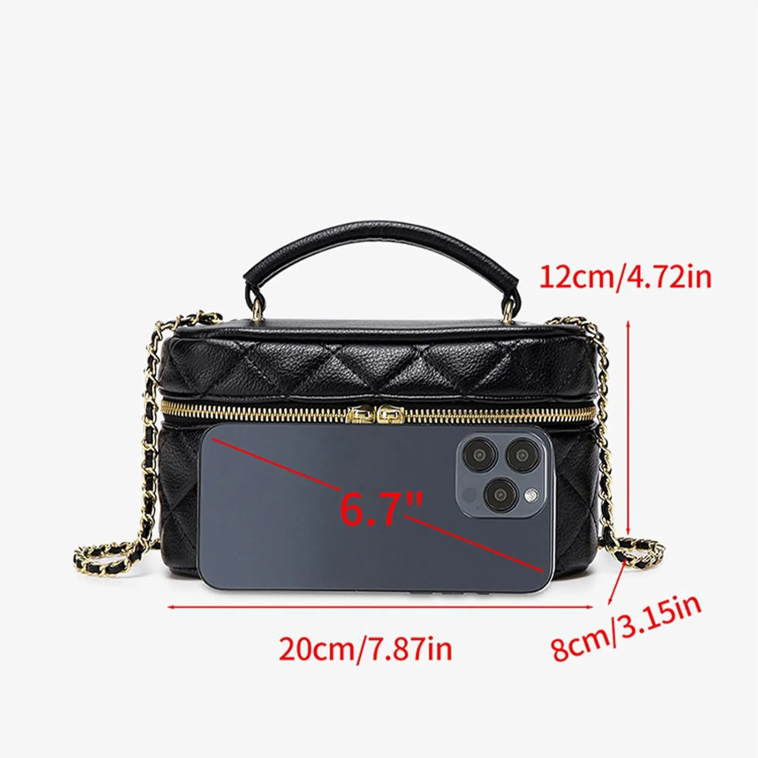 Mini Quilted Square Box Bag Crossbody Handbag With Metal Chain Strap for Women