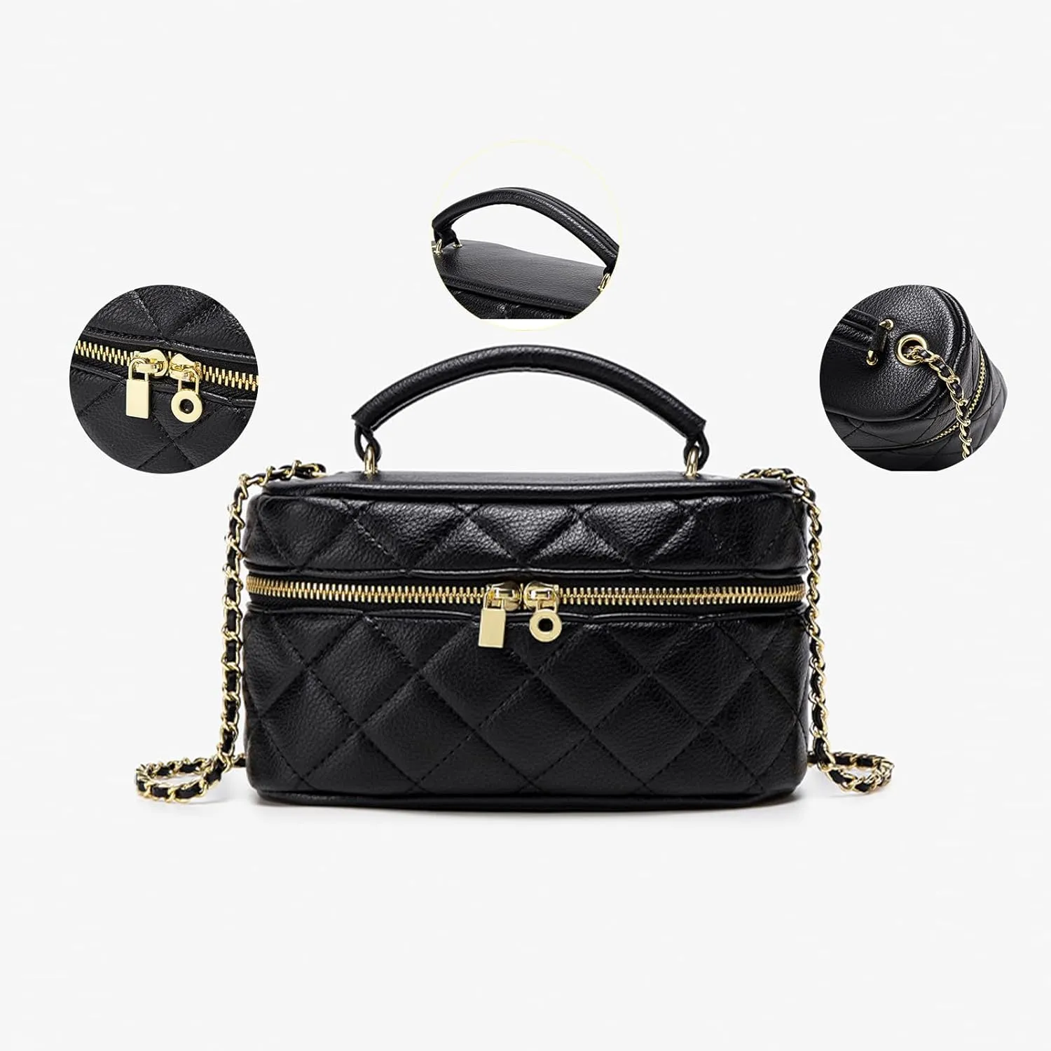 Mini Quilted Square Box Bag Crossbody Handbag With Metal Chain Strap for Women
