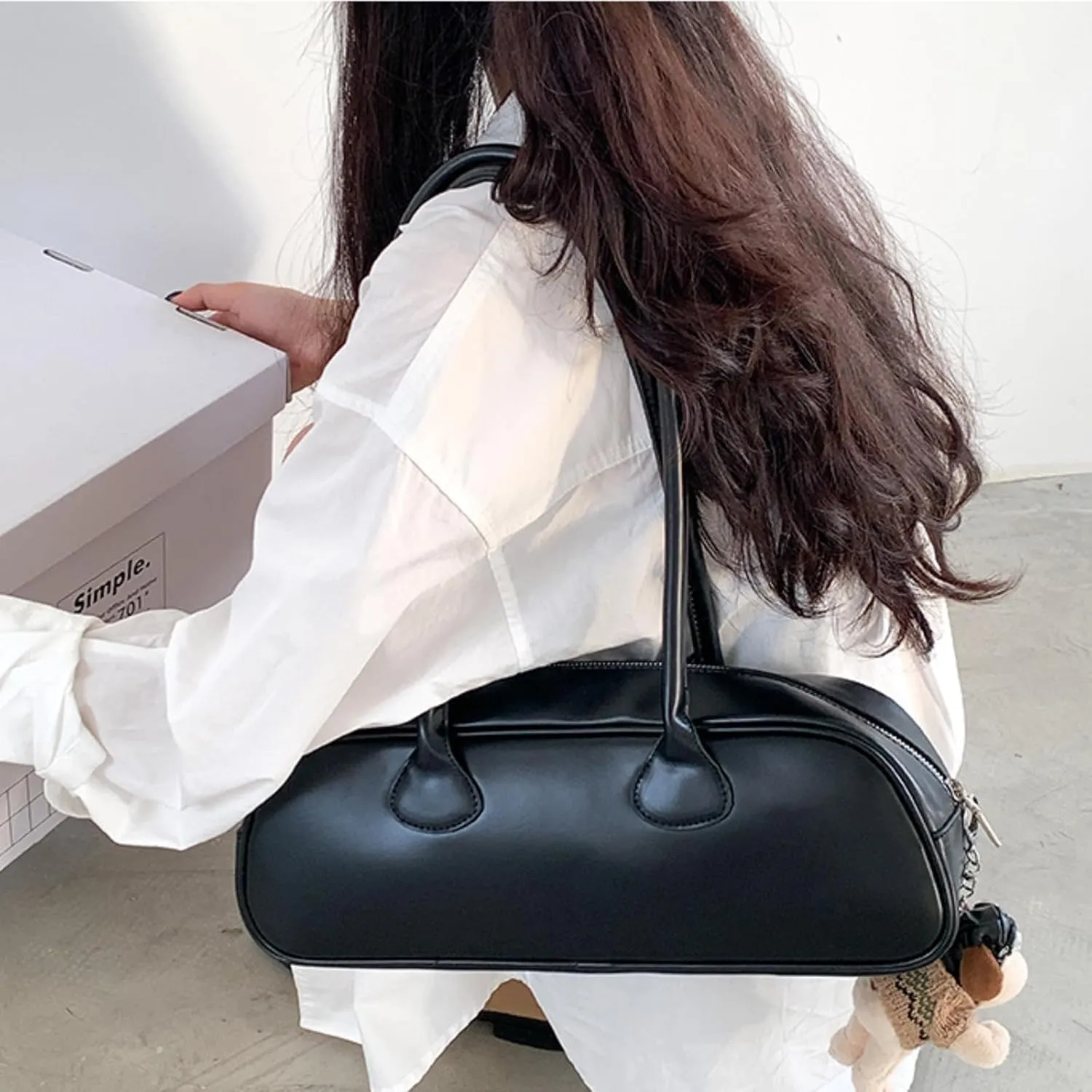 Minimalist Solid Color Bag,Unique Single Shoulder & Hand Carry, Trendy Small Square PU Armpit Purse for Women