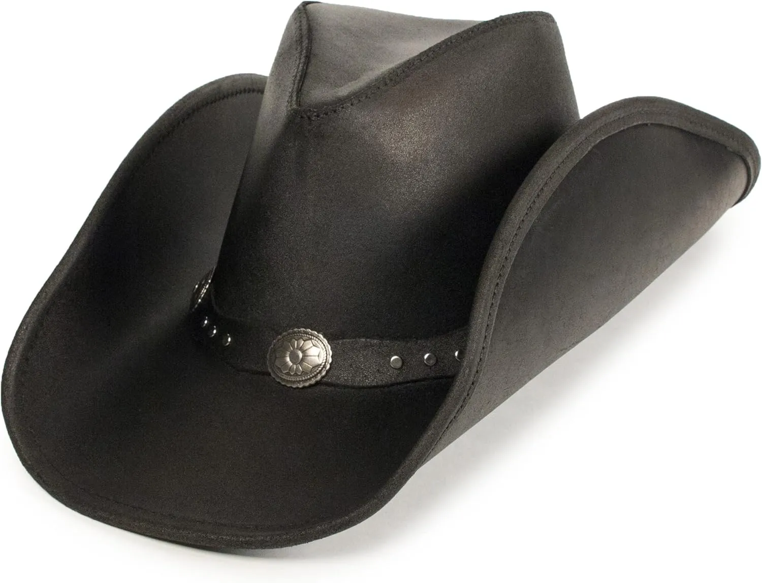 Minnetonka Silverton Dude Hat - Leather Cowboy Hat Handcrafted with Metal Conchos