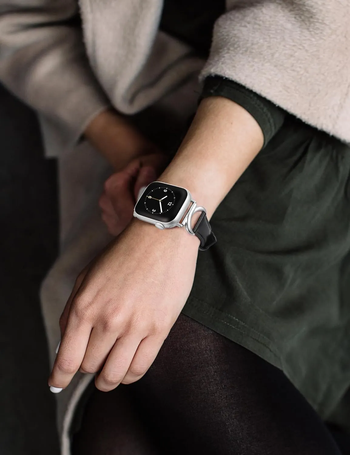 Minyee Leather Bands Compatible with Apple Watch Band 41mm 40mm 38mm 42mm 44mm 45mm 46mm 49mm Women, Slim Thin Dressy Strap with C-Shape Metal Buckle for iWatch Series 10 9 Ultra SE 8 7 6 5 4 3 2 1