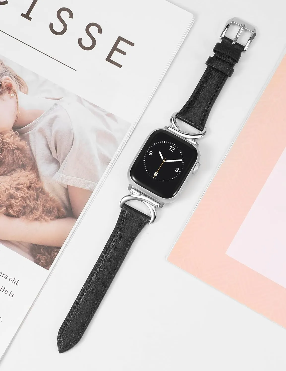 Minyee Leather Bands Compatible with Apple Watch Band 41mm 40mm 38mm 42mm 44mm 45mm 46mm 49mm Women, Slim Thin Dressy Strap with C-Shape Metal Buckle for iWatch Series 10 9 Ultra SE 8 7 6 5 4 3 2 1