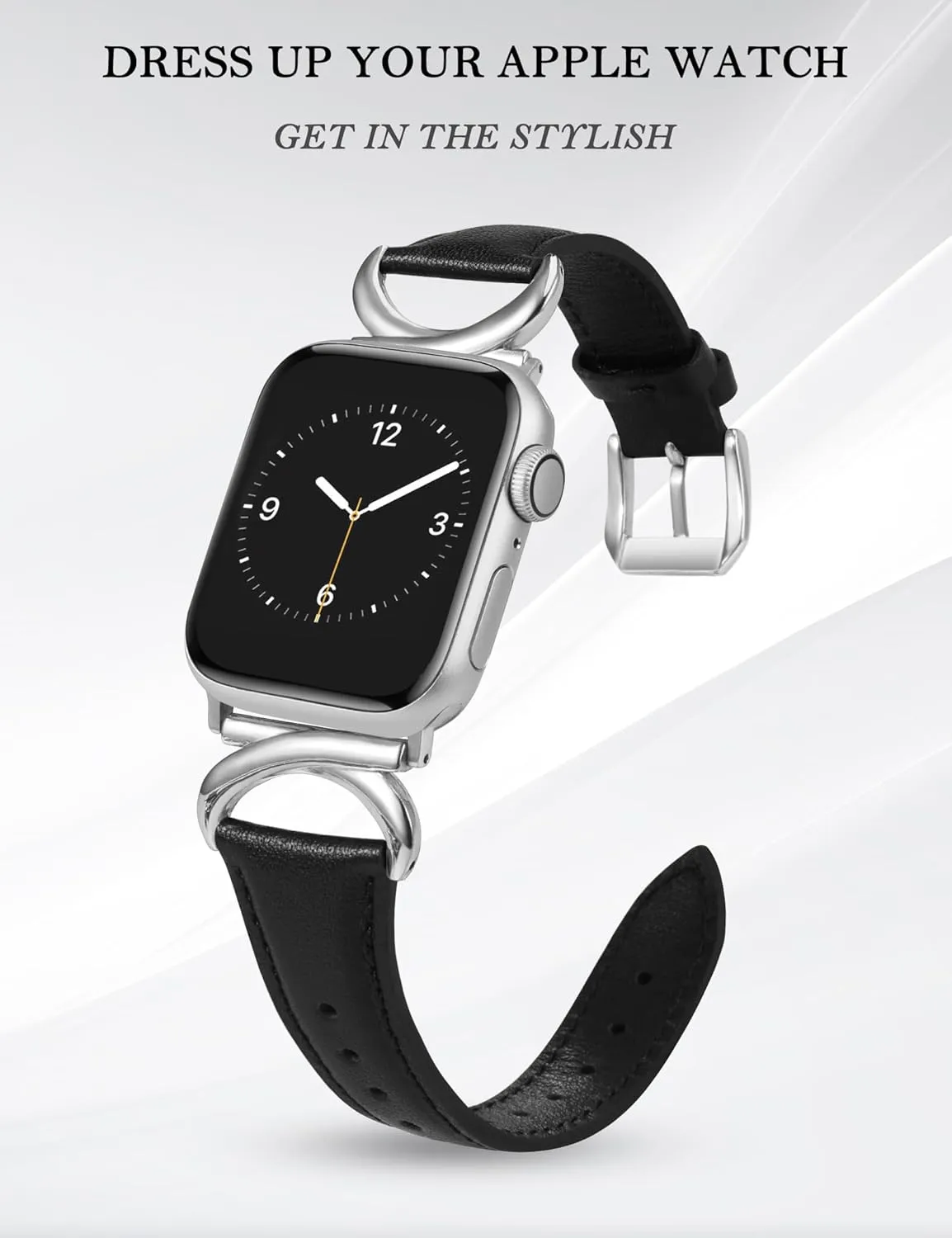 Minyee Leather Bands Compatible with Apple Watch Band 41mm 40mm 38mm 42mm 44mm 45mm 46mm 49mm Women, Slim Thin Dressy Strap with C-Shape Metal Buckle for iWatch Series 10 9 Ultra SE 8 7 6 5 4 3 2 1