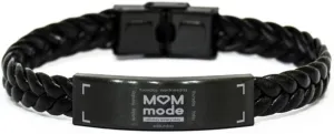 MoM Mode - All Day Every Day | Braided Leather Bracelet | Good Quotes Engraved. Never Fade. Forever Family Christmas for mom. Unique for Mother's Day.
