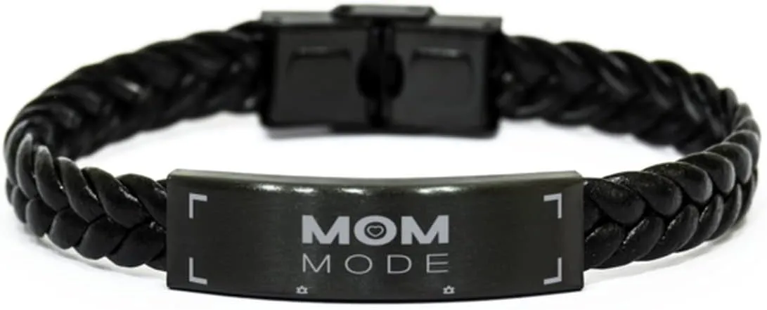 MOM Mode/Love | Braided Leather Bracelet | Good Quotes Engraved. Never Fade. Forever Family Christmas for mom. Unique for Mother's Day.