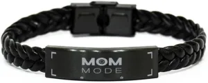 MOM Mode/Love | Braided Leather Bracelet | Good Quotes Engraved. Never Fade. Forever Family Christmas for mom. Unique for Mother's Day.