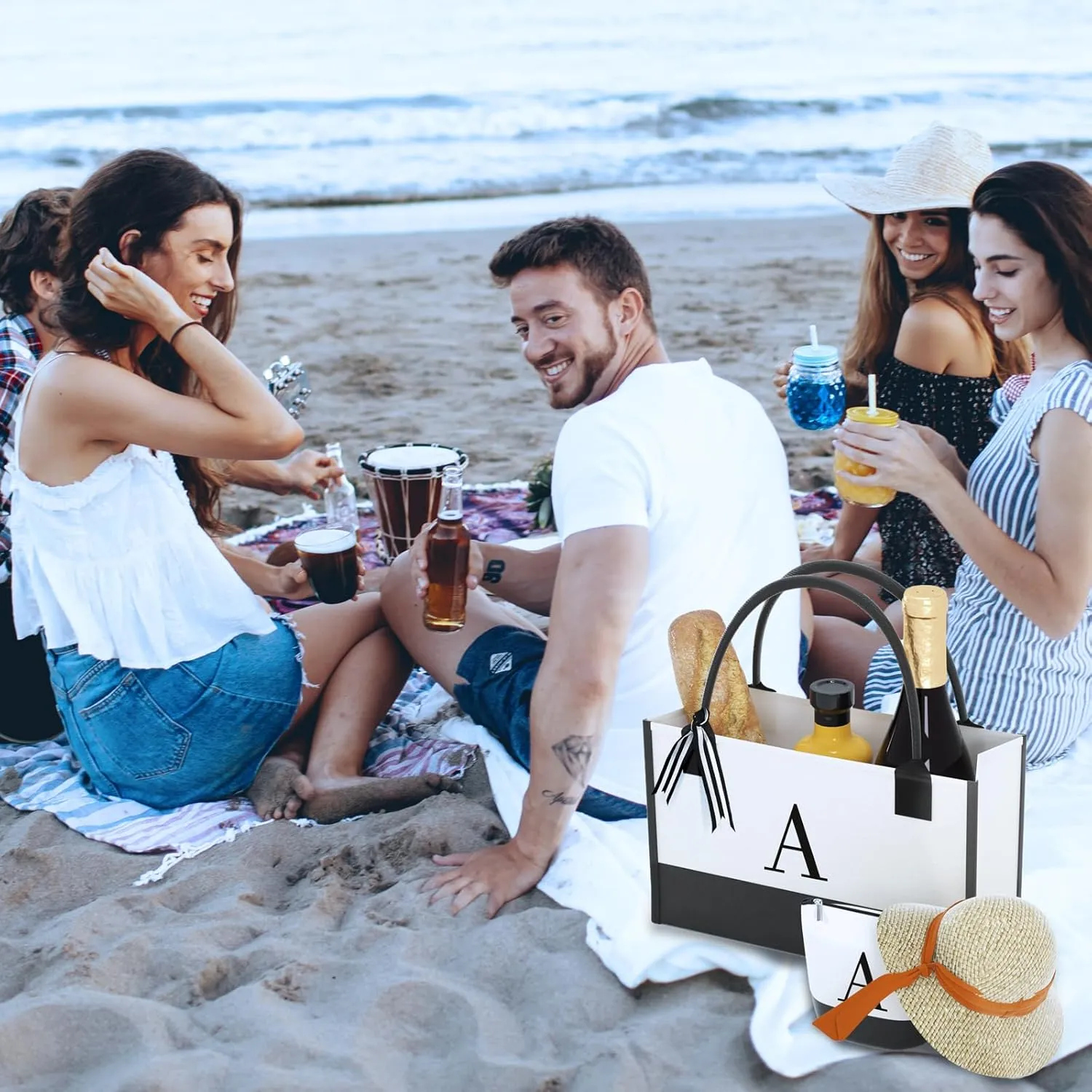 Monogrammed Canvas Tote Bag with Zipper Pockets - Ideal Gift for Mom, Teacher, Sister