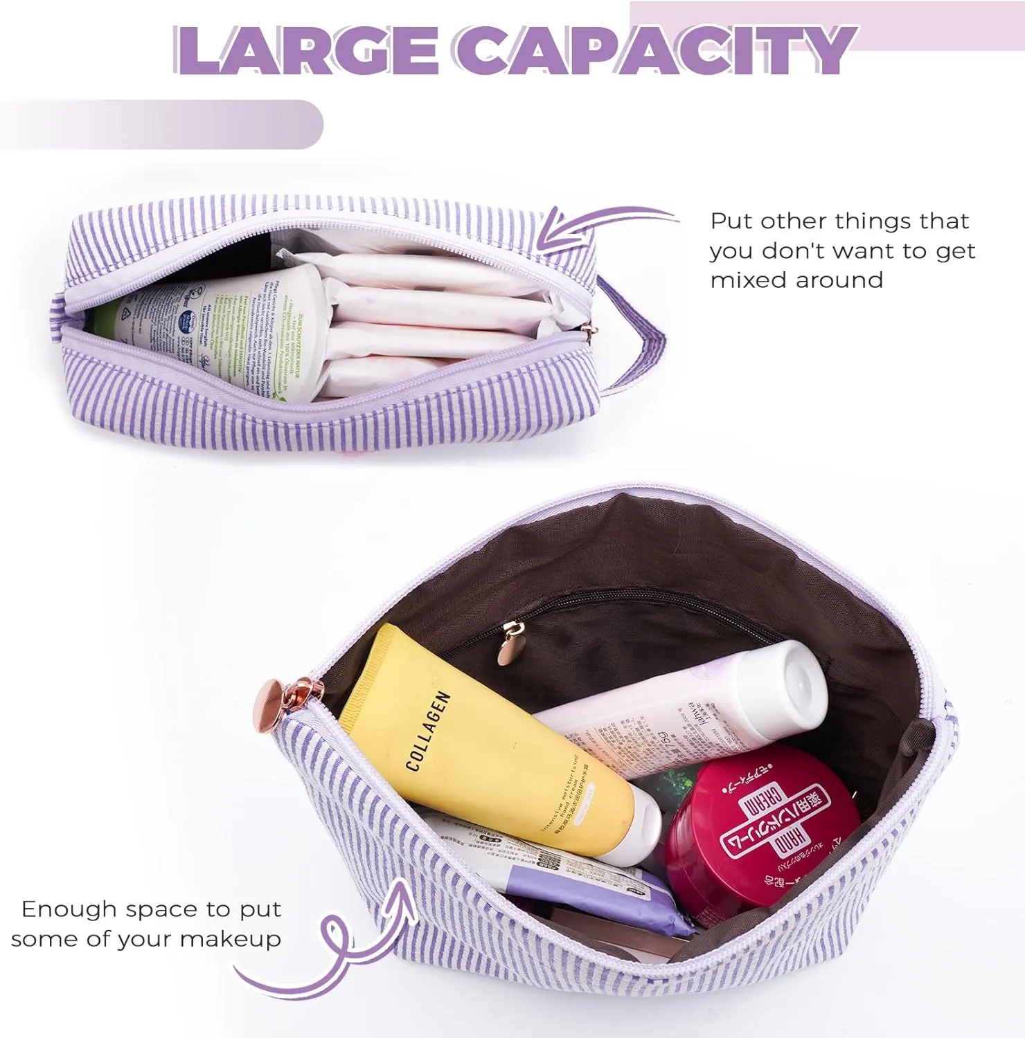 Monogrammed Gifts for Women - Cosmetic Bag for Teen,Initial Cute Makeup Bag Set for Women,Trendy Pouch for Niece Sister Friend Female Her,Birthday Gifts for Daughter - Lavender,L