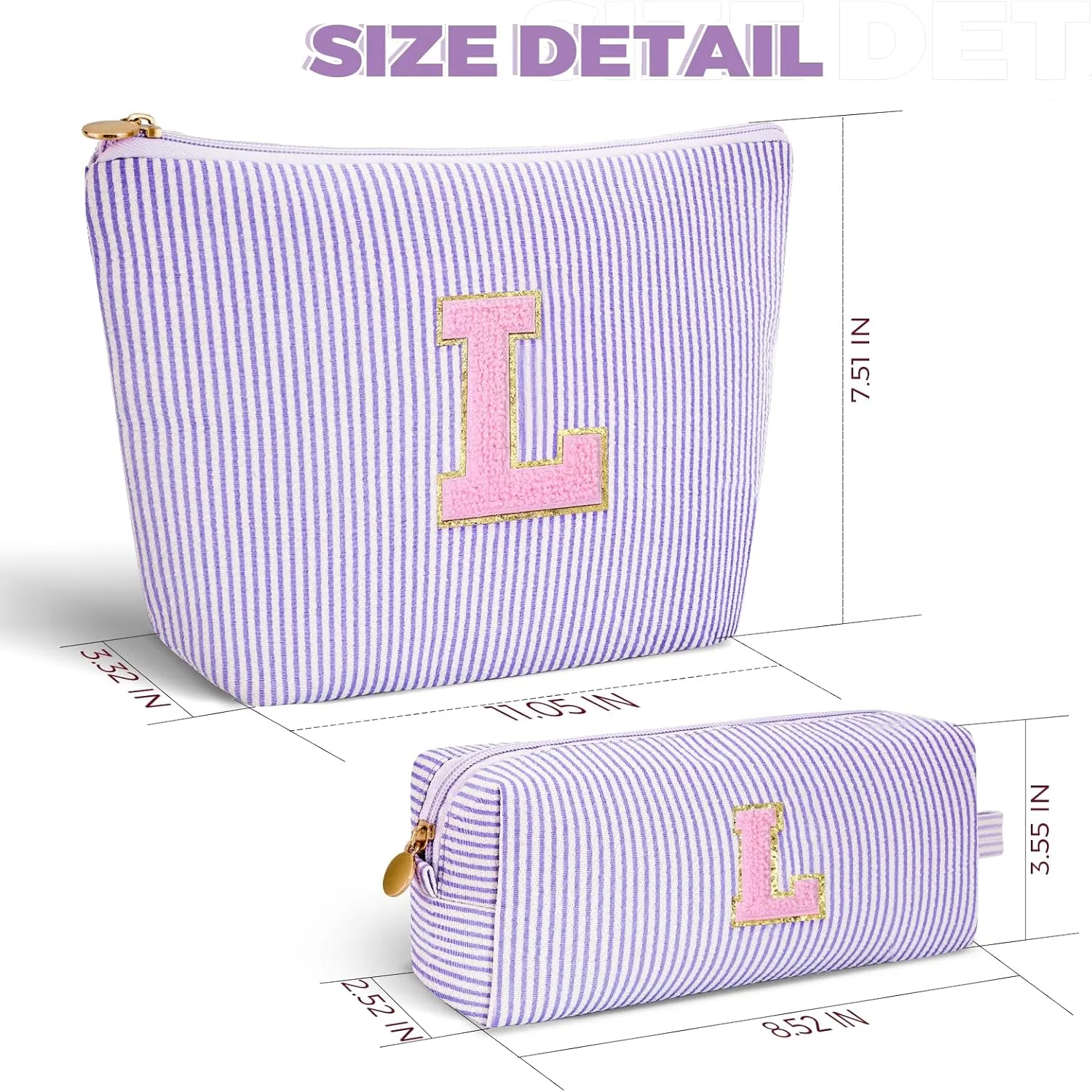 Monogrammed Gifts for Women - Cosmetic Bag for Teen,Initial Cute Makeup Bag Set for Women,Trendy Pouch for Niece Sister Friend Female Her,Birthday Gifts for Daughter - Lavender,L