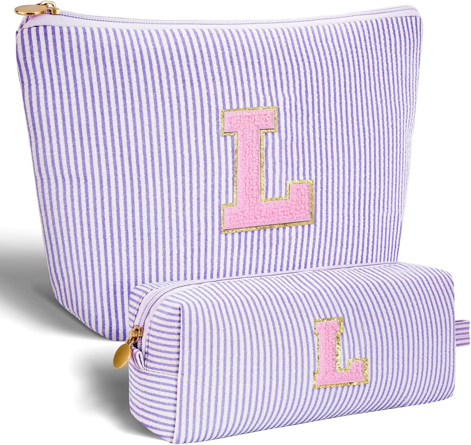 Monogrammed Gifts for Women - Cosmetic Bag for Teen,Initial Cute Makeup Bag Set for Women,Trendy Pouch for Niece Sister Friend Female Her,Birthday Gifts for Daughter - Lavender,L