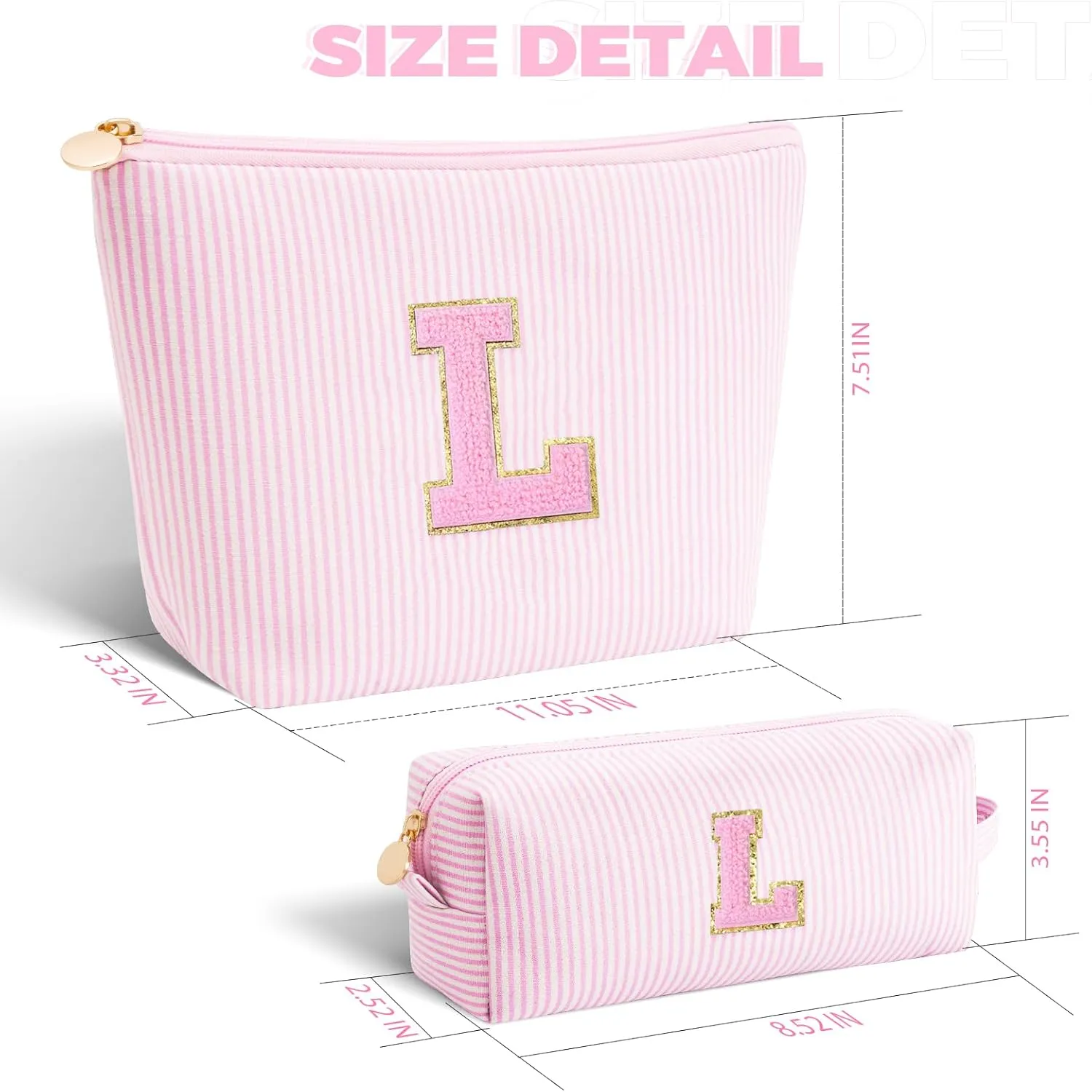 Monogrammed Gifts for Women - Cosmetic Bag for Teen,Initial Cute Makeup Bag Set for Women,Trendy Pouch for Niece Sister Friend Female Her,Birthday Gifts for Daughter - Pink,L