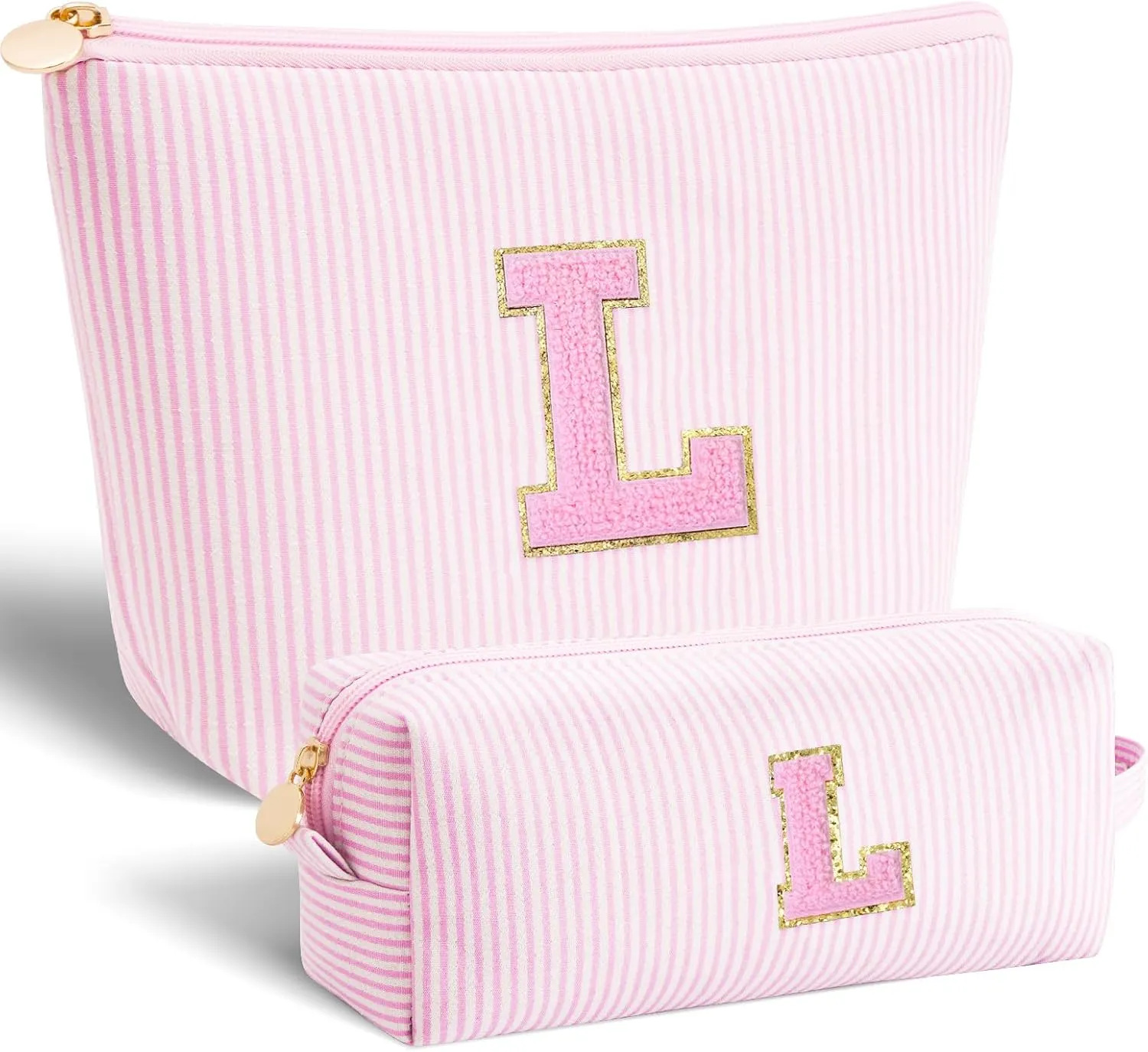 Monogrammed Gifts for Women - Cosmetic Bag for Teen,Initial Cute Makeup Bag Set for Women,Trendy Pouch for Niece Sister Friend Female Her,Birthday Gifts for Daughter - Pink,L