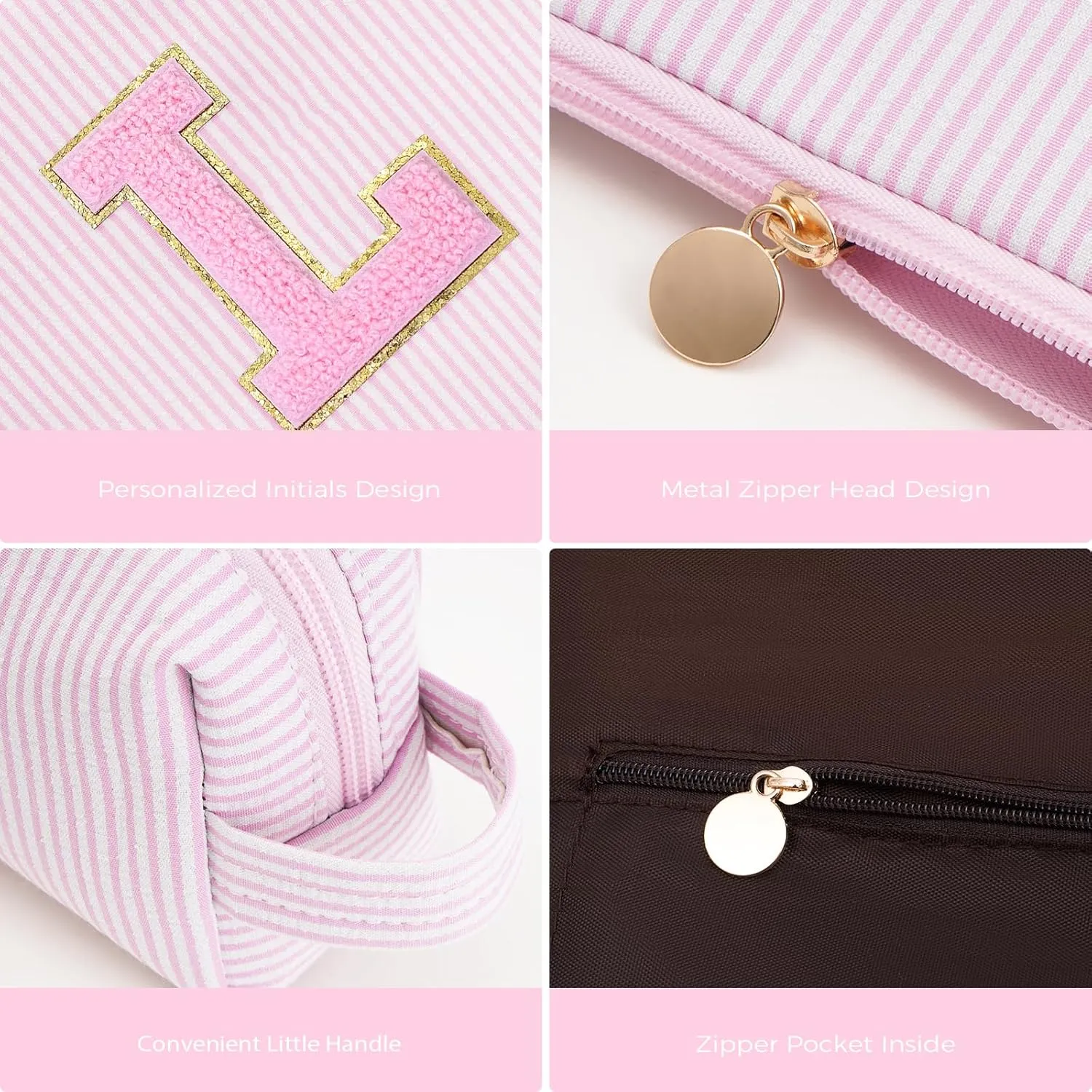 Monogrammed Gifts for Women - Cosmetic Bag for Teen,Initial Cute Makeup Bag Set for Women,Trendy Pouch for Niece Sister Friend Female Her,Birthday Gifts for Daughter - Pink,L