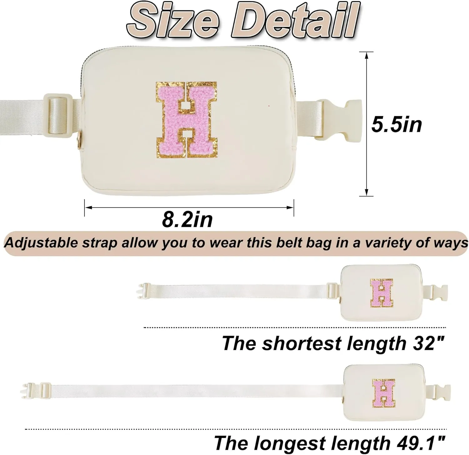 Monogrammed Gifts for Women - Fanny Pack for Kids Teen,Crossbody Bag for Women Trendy Everywhere Belt Bag Fashion Monogrammed Crossbody Bag Waist Packs | Cream,H