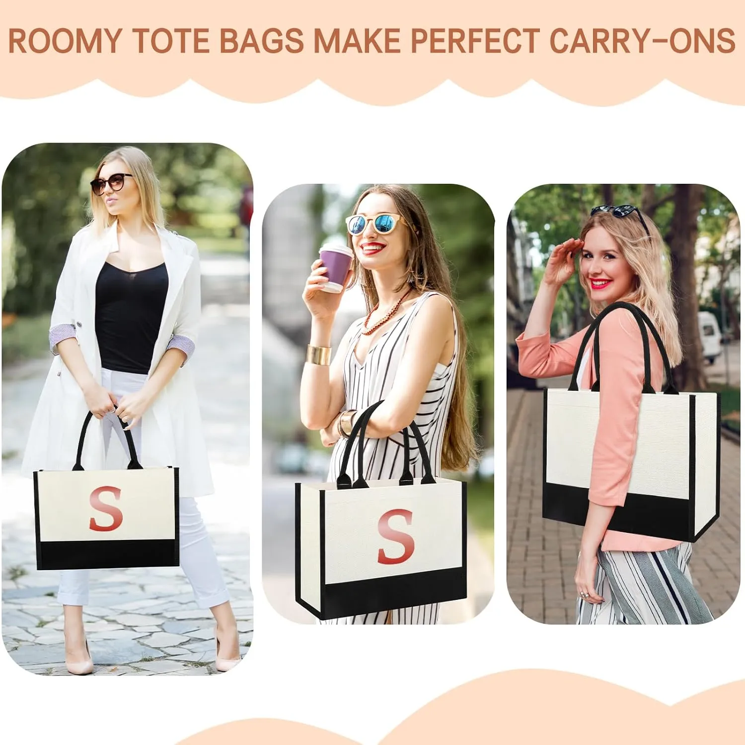 Monogrammed Initial Canvas Tote Bag Gifts for Women Friends Coworker Mother in Law, Gifts for Women Who Have Everything, Beach Work Bag Gift for Birthday, Wedding, Christmas, Anniversary- Letter S