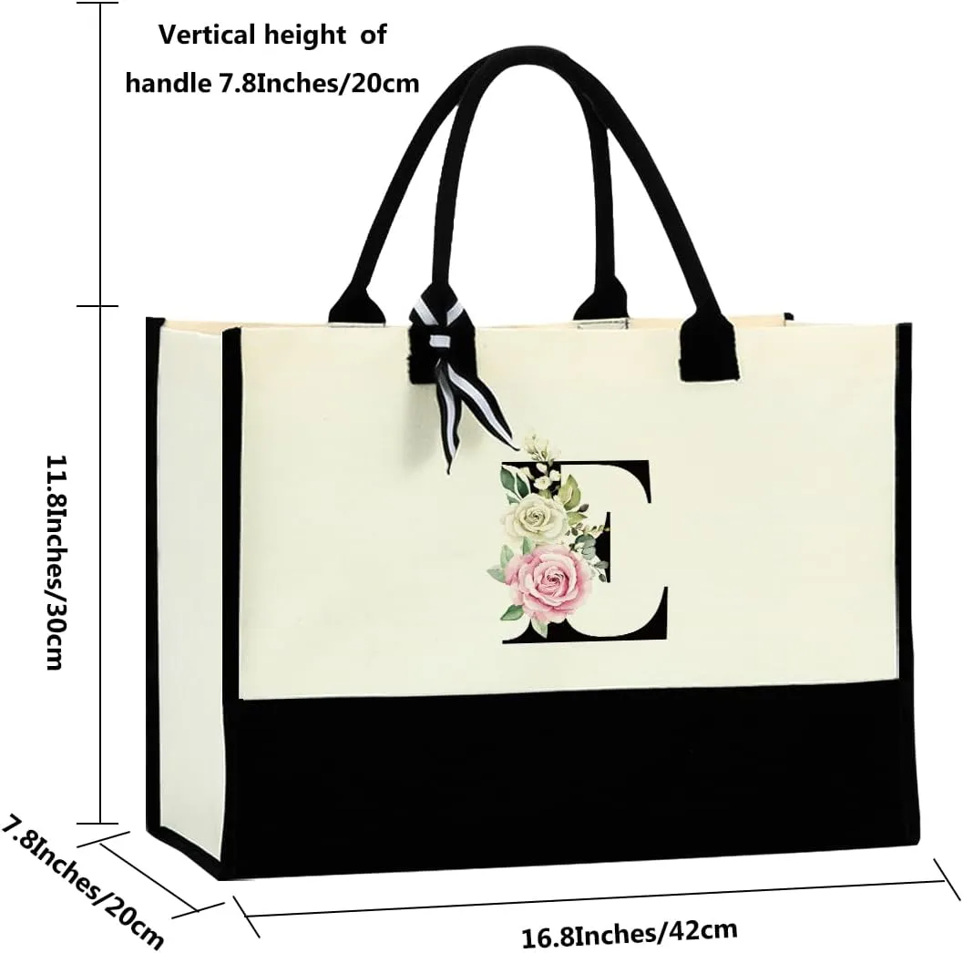 Monogrammed Tote Bags Floral Letter Initial Bag Personalized Beach Bag Monogrammed Gifts for Women Bridesmaids Wedding