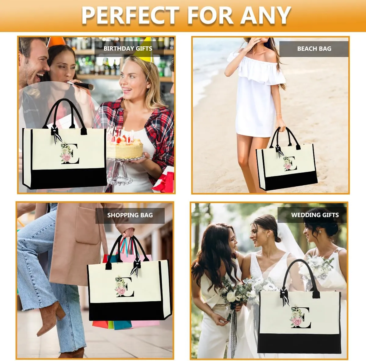 Monogrammed Tote Bags Floral Letter Initial Bag Personalized Beach Bag Monogrammed Gifts for Women Bridesmaids Wedding