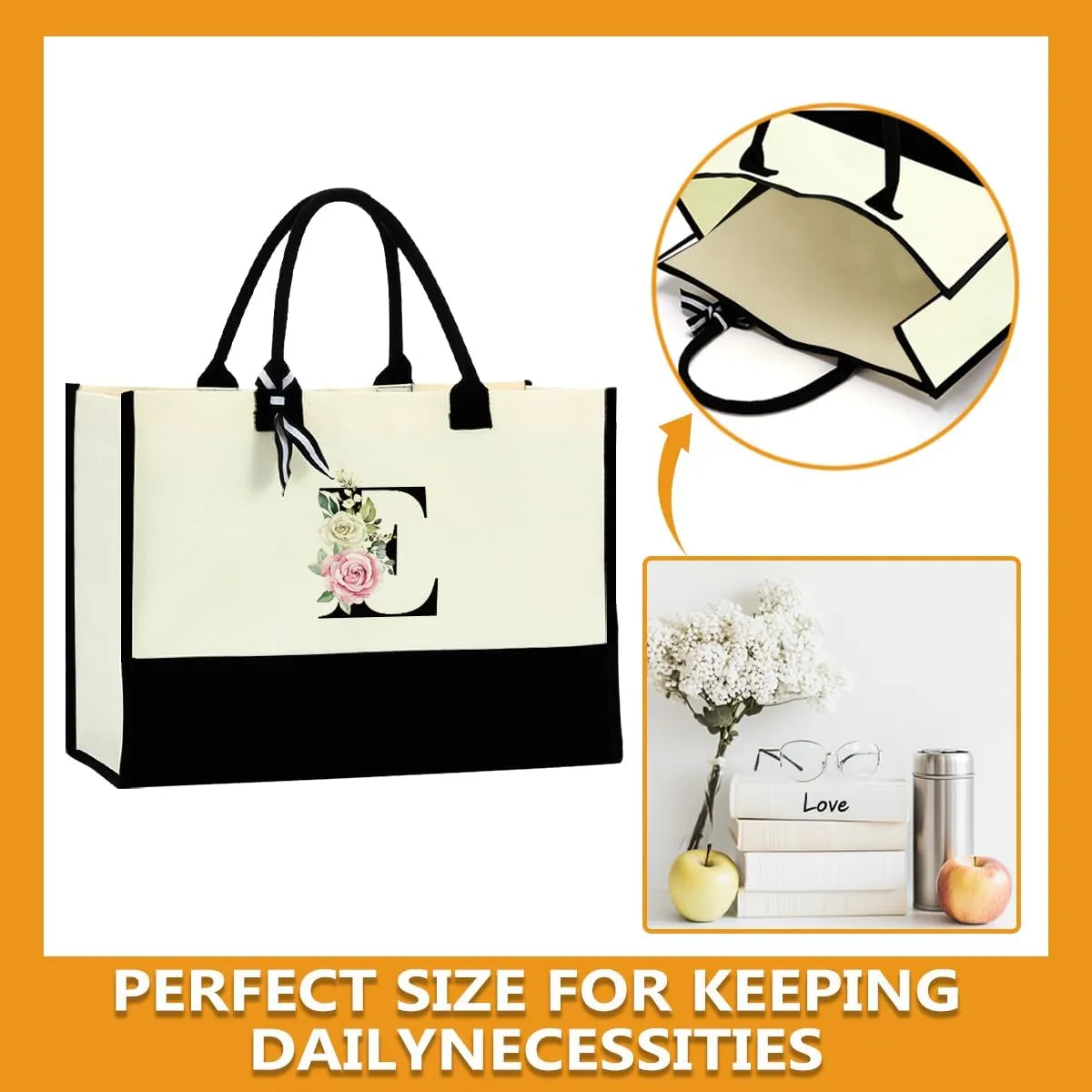 Monogrammed Tote Bags Floral Letter Initial Bag Personalized Beach Bag Monogrammed Gifts for Women Bridesmaids Wedding
