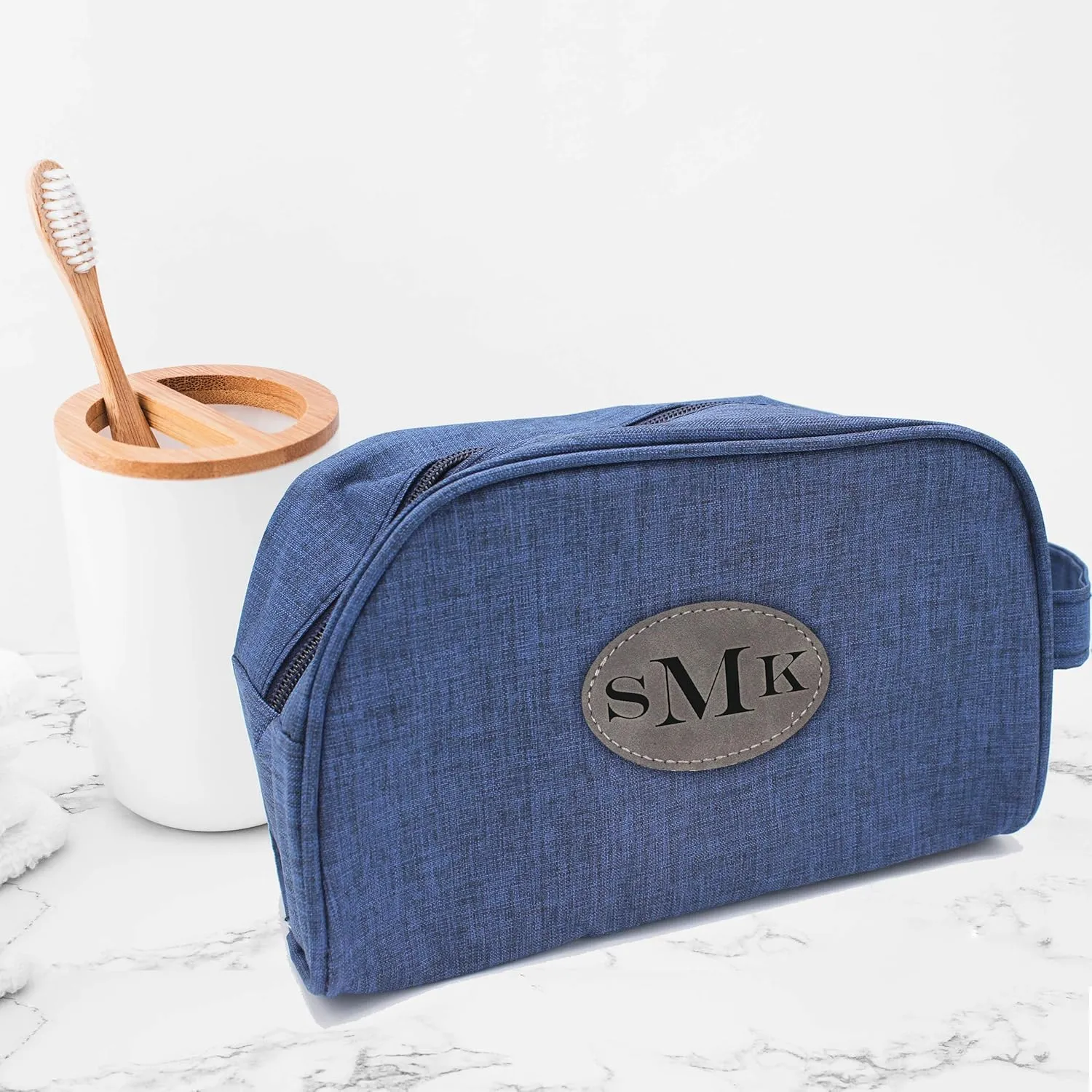 Monogrammed Travel Toiletry Bag, Monogram Cosmetic Organizer, Makeup or Dopp Kit, Gifts for Her, Him (Blue)