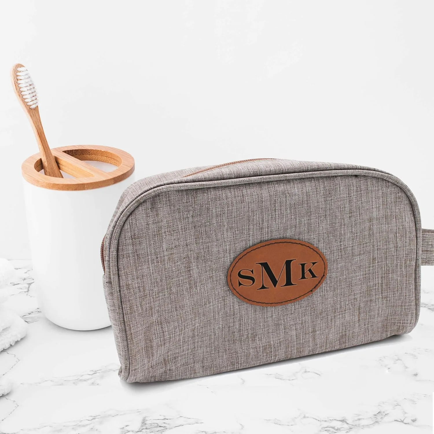 Monogrammed Travel Toiletry Bag, Monogram Cosmetic Organizer, Makeup or Dopp Kit, Gifts for Her, Him (Taupe)