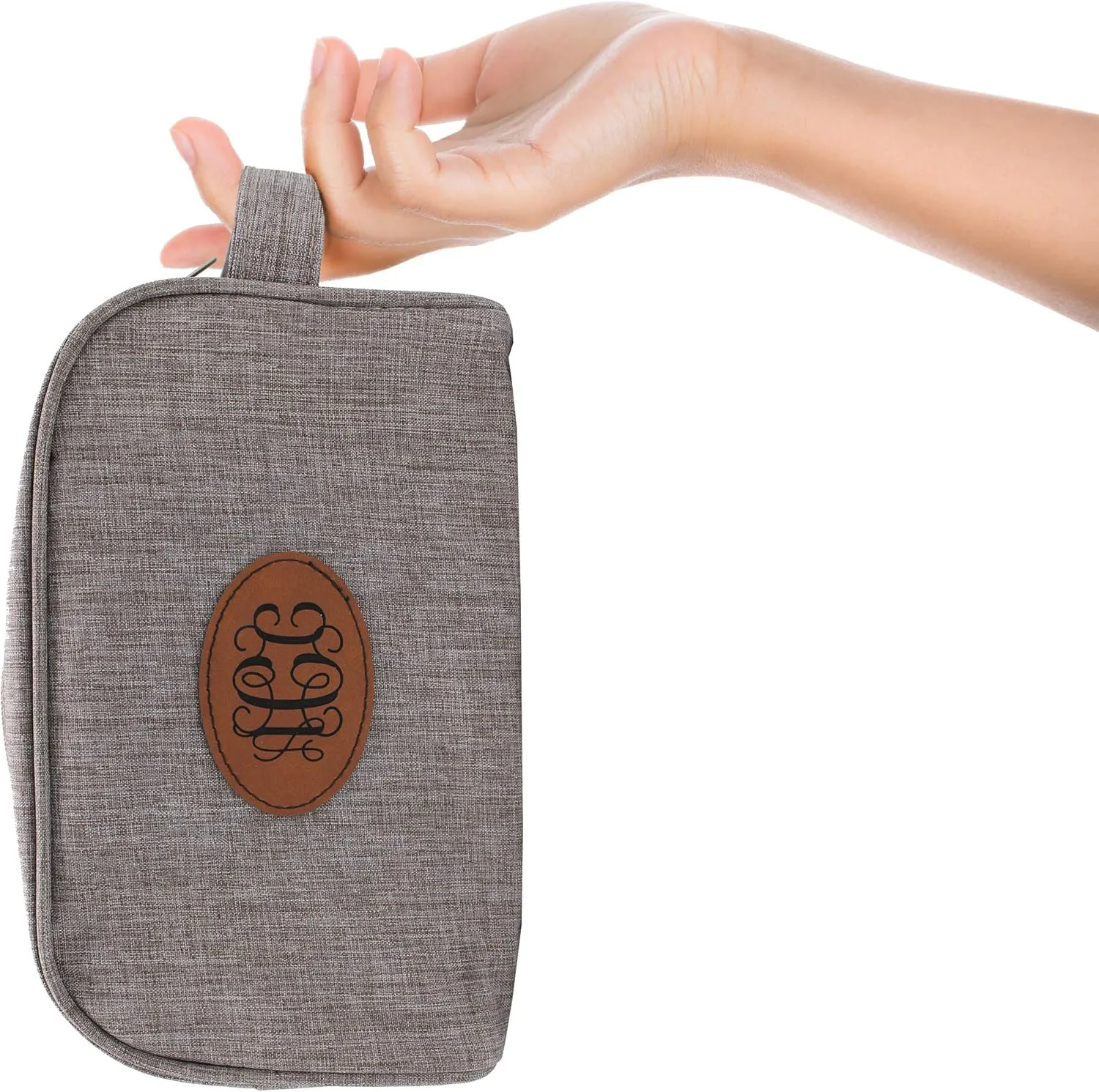 Monogrammed Travel Toiletry Bag, Monogram Cosmetic Organizer, Makeup or Dopp Kit, Gifts for Her, Him (Taupe)